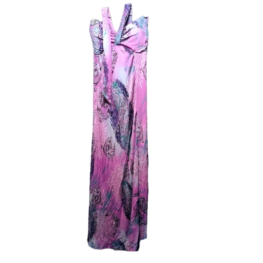Purple and Teal Printed Maxi Dress